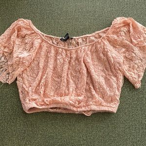 Peach Lace Crop Top with Statement Sleeves